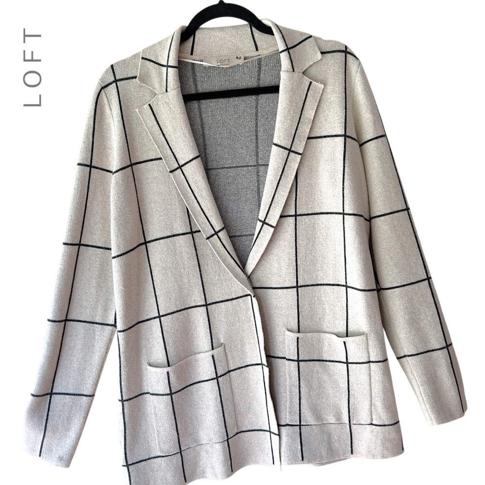 LOFT | NWOT RELAXED WINDOW PANE COTTON SWEATER BLAZER OPEN FRONT | MEDIUM